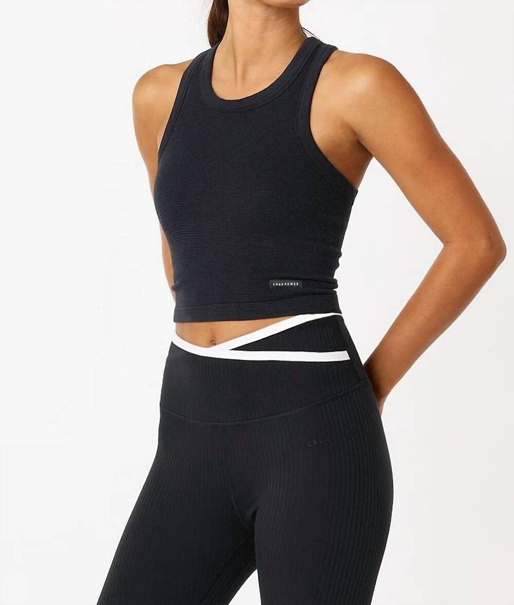 NEW CREAM YOGA mia high neck built-in bra tank top in black
